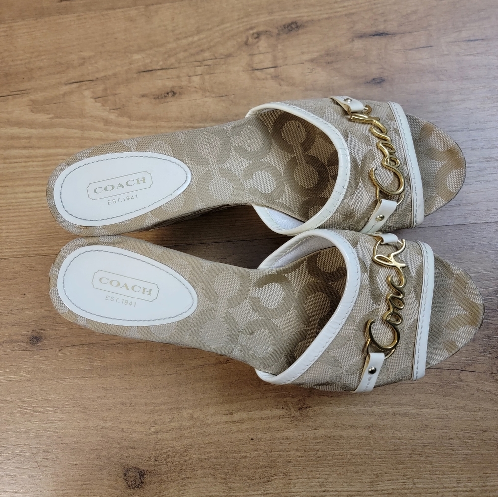 COACH Carissa Optic Art Khaki Platform Wedge Sandals - Picture 6 of 9